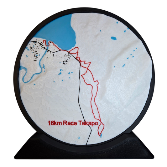 16km Race Tekapo course 3D printed map (20cm)