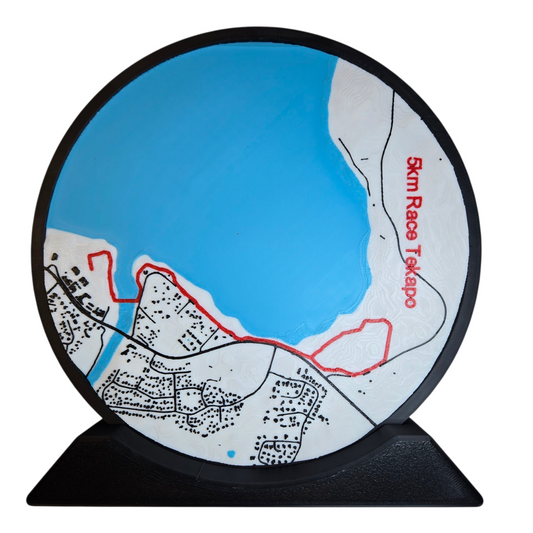 5km Race Tekapo course 3D printed map (20cm)